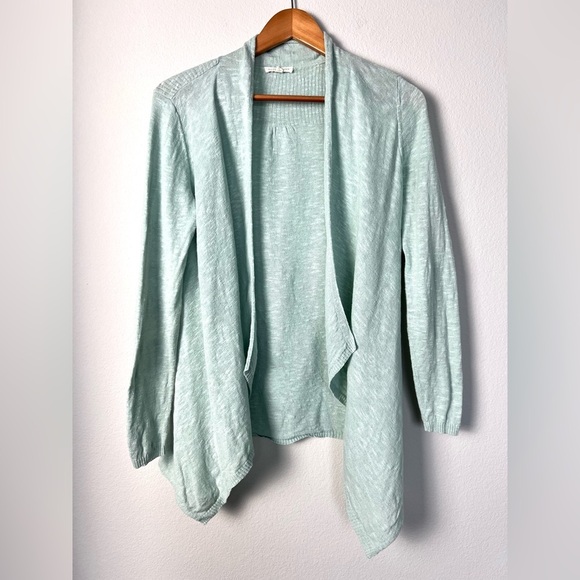 Eileen Fisher Arora Mint Green Linen Blend Open Front Waterfall Cardigan Size XS - Picture 1 of 7
